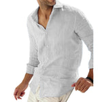 Men's Casual Solid Color Cotton Linen Lapel Collar Breathable Long Sleeve Shirt