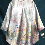 Vintage Botanical Floral Print Casual Cotton And Linen Shirt