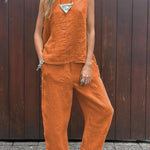 Women's Tank And Casual Pants Linen Cotton Suit