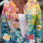 Women's Lovely Floral Art Print Buttoned Cardigan Sweater