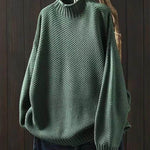 Women's Retro Solid Color Loose Elegant Half Turtleneck Casual Pullover Knitted Sweater