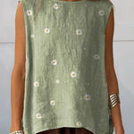 Simple Daisy Field Pattern Printed Women's Casual  Cotton And Linen Tank Top