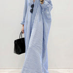 Women's Elegant Cotton Linen Striped Cardigan Loose Casual Irregular Dress