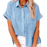 Women's Solid Color Button Down Short Sleeve Shirt