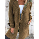 Women's Solid Color Lapel Cardigan with Pockets Single Breasted Mid-Length Jacket