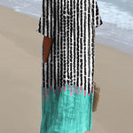 Women's Polka Dot Stripes Are Color-blocked Watercolor Splash Fluid Art Print Flowy Dress