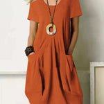 Women's Solid Color Loose Elegant Casual Cotton And Linen Dress