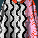 Contemporary Art Pattern Printed Women's Casual Cotton And Linen Shirt