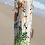Women's Watercolor Fish Art Print Flowy Dress