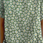 Women's Lovely Daisy Art Print Casual Cotton And Linen Shirt