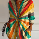 Vintage Geometric Pattern Printed Women's Casual Cotton Shirt