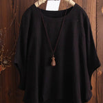 Women's Solid Color Loose Elegant Bat Sleeve Casual Cotton And Linen Shirt