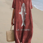 Sardine Fish Graphic Printed Women's Flowy Dress