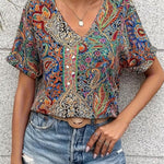 Women's Casual Bat Sleeve Western Style Trend Printed Loose Top