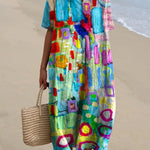 Colorful Abstract Painting Printed Women's Flowy Dress