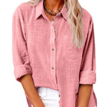 Women's Slit Cotton and Linen Long-sleeved Shirt