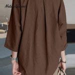 Women's Solid Color Loose Elegant Casual Cotton And Linen T-Shirt