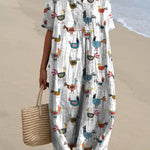 Lovely Cartoon Hen Pattern Printed Women's Flowy Dress