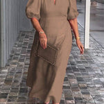 Women's Solid Color Loose Elegant Casual Puff Sleeves Dress