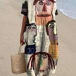 Women's Vintage Funny Abstract Figure Art Print Flowy Dress