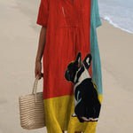 Three-color Bottom French Bucket Back Decorative Pattern Flowy Dress