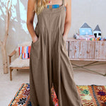 Women's Solid Color Loose Elegant Casual Cotton Linen Suspender Jumpsuit