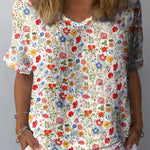 Women's  Pastoral Floral Art Print Casual Cotton And Linen Shirt