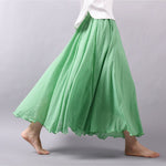 Women's Cotton Linen Skirt Casual Elastic High Waist Pleated A-Line Beach Skirts