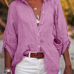 Women's Solid Color Cotton And Linen Loose Fit Shirt