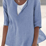 Women's Solid Color Loose Elegant Casual Cotton And Linen Mid-sleeve Shirt