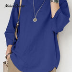 Women's Solid Color Loose Elegant Casual Cotton And Linen T-Shirt