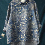 Vintage Lovely Ethnic Floral Art Print Casual Cotton And Linen Shirt