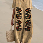 Retro Women's Hand Painted Bird Print Casual Dress