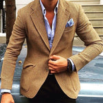 Men's Vintage Herringbone Wool Blend Lapel Single Breasted Blazer