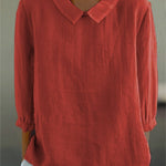 Women's Solid Color Casual Cotton And Linen 3/4 Sleeve Shirt