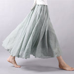 Women's Cotton Linen Skirt Casual Elastic High Waist Pleated A-Line Beach Skirts