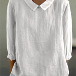 Women's Solid Color Casual Cotton And Linen 3/4 Sleeve Shirt