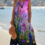 Women's Flowers Pocket Pinafore Linen Dress