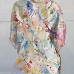 Women's Colorful Watercolor Art Print Casual Linen V-neck Shirt