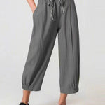 Women's Slacks with Cotton and Linen Drawstring Pockets