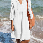 Women's Solid Color Loose Elegant Casual V-neck Pocket Cotton And Linen Dress