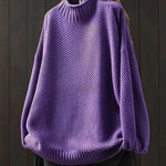Women's Retro Solid Color Loose Elegant Half Turtleneck Casual Pullover Knitted Sweater