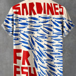 Vintage Fish Sardines Art Print Casual 100% Cotton Shirt