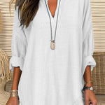 Quality Commuter Solid Color V-neck Cotton Linen Pure Shirt