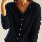 Women's Retro Style Round Neck Single-Row Button Cashmere Knit Thin Cardigan