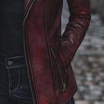Women's Vintage Jacket Zipper Pocket Faux Leather Jacket