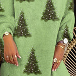 Women's Lovely Christmas Tree Art Print Casual Pullover Sweater