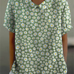 Women's Lovely Daisy Art Print Casual Cotton And Linen Shirt