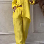 Casual solid color cotton and linen pants two-piece set