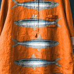 Vintage Lovely Fish Art Print Casual Cotton And Linen Shirt